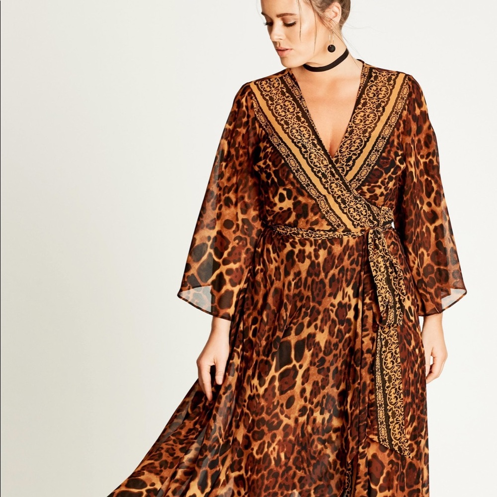 NWOT city chic leopard wrap dress